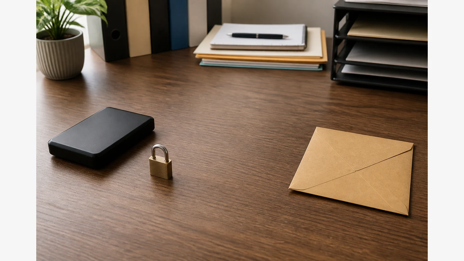 External backup drive with encryption and a separately stored recovery key